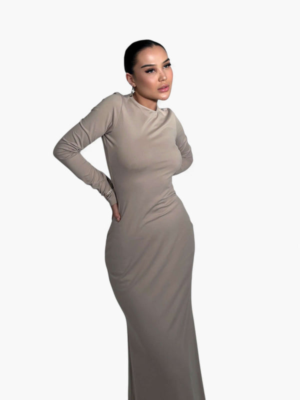 Dar Kesim Bej Basic Elbise