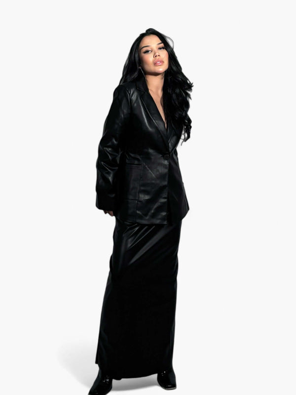 Oversize Siyah Deri Takım