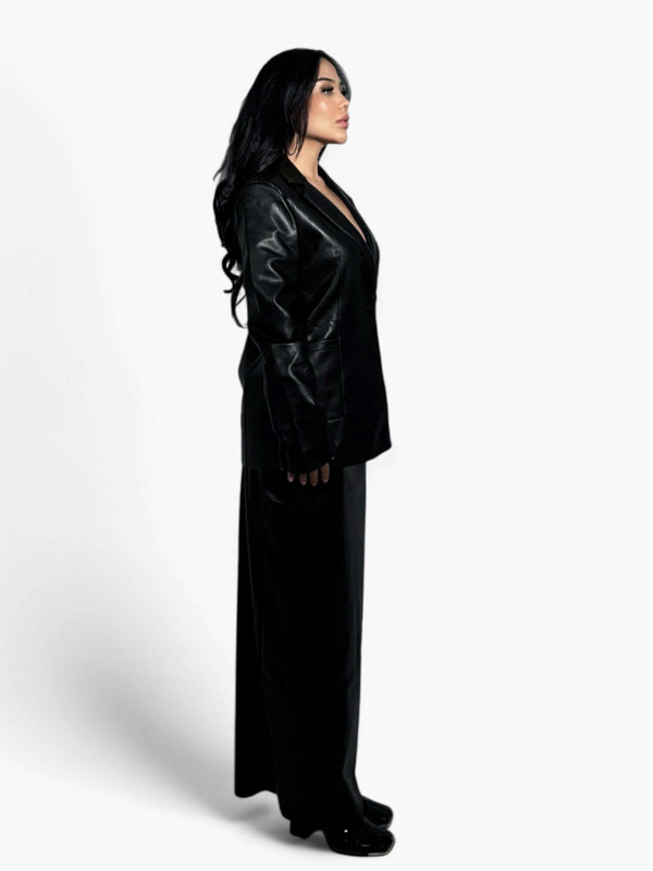 Oversize Siyah Deri Takım