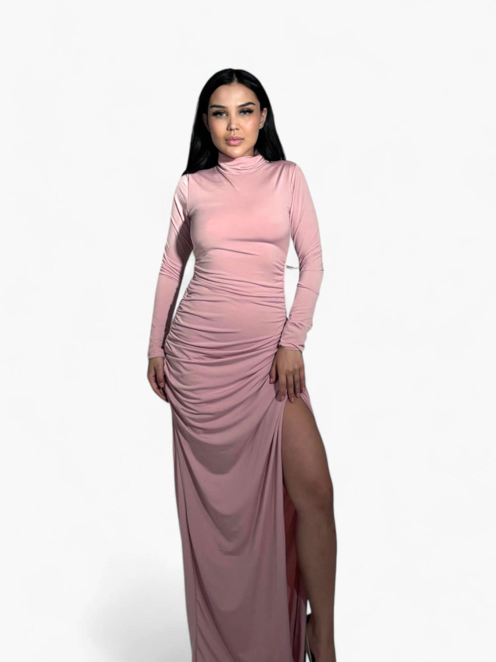 Yırtmaç Detaylı Pembe Elbise
